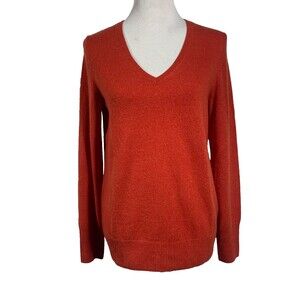 Only Mine 2 Ply 100% Cashmere V Neck Sweater Womens Size L Red Orange Luxury